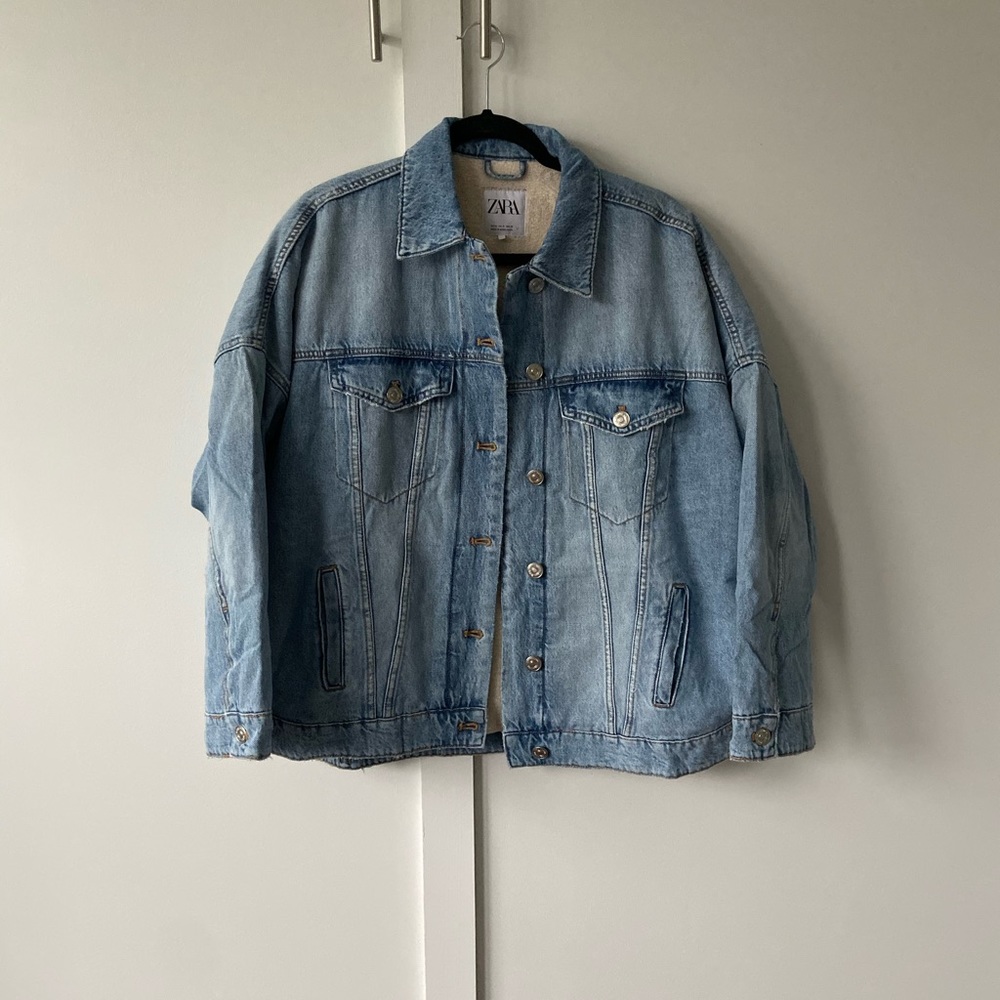 Zara oversized Sherpa denim jacket